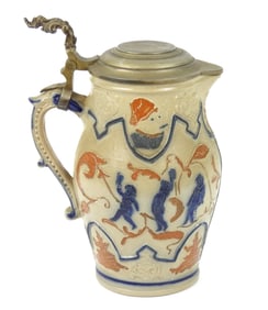 19C Wedding Stoneware Pitcher