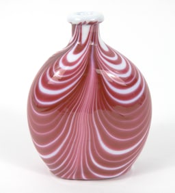 19C Red & White Nailsea Glass Flask Bottle