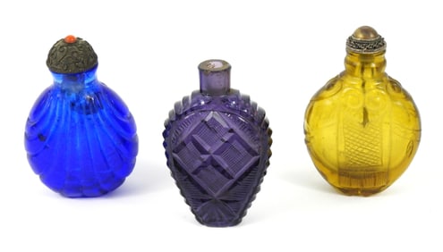 3PC Blue Purple & Yellow Glass Snuff Bottles