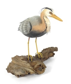 Stan Sparre Carved Wood Great Blue Heron Sculpture