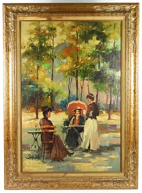 J. Adamos Conversing Ladies Figure Painting