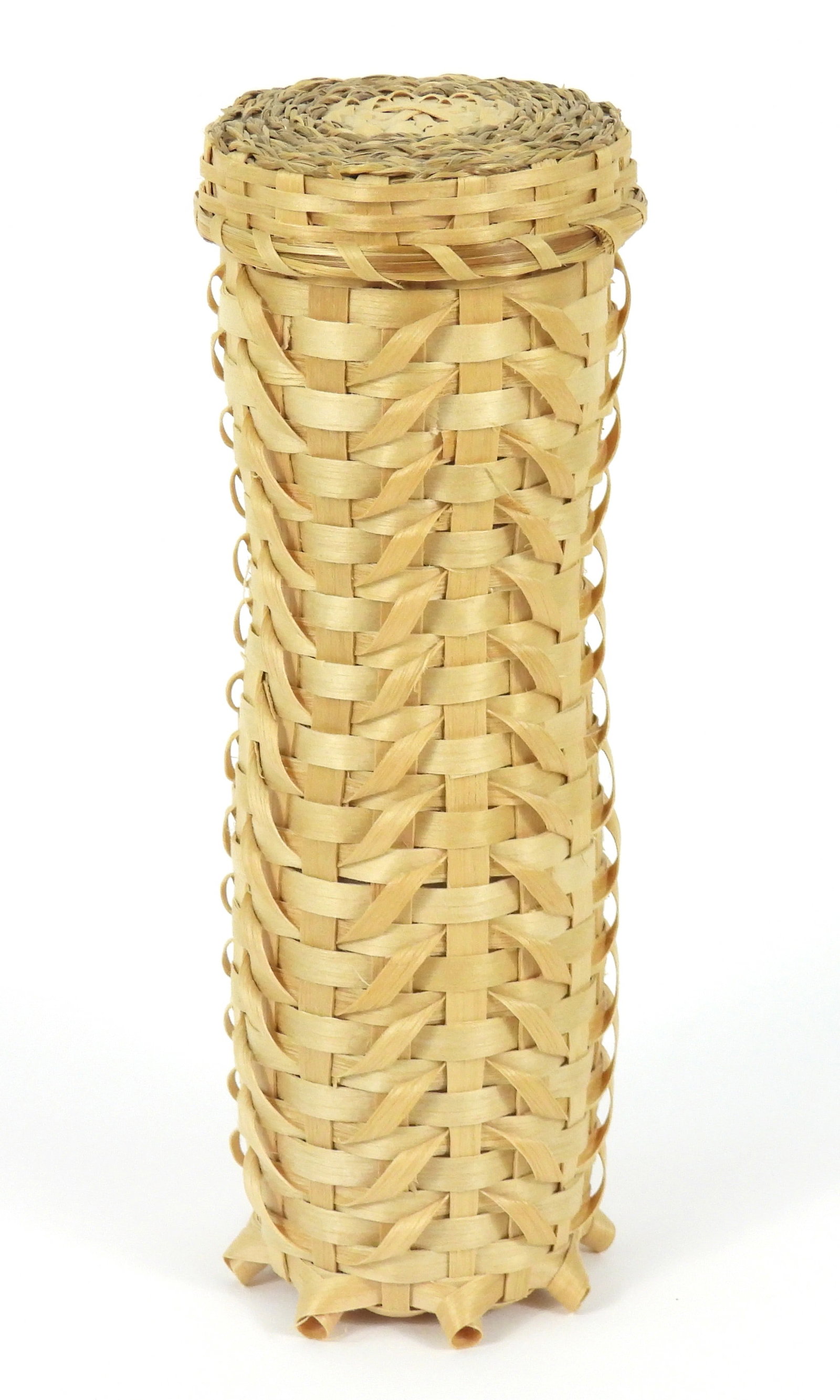 Rocky Keezer Passamaquoddy Corn Basket: Rocky Keezer, Maine, b.1969, Ash, sweetgrass, plastic. Finely woven corn basket with plastic insert by Rocky Keezer. Keezer learned the art of basket weaving from his mother, Clara Neptune Keezer, and