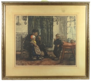 Frantz Charlet Interior Genre Hand Colored Etching