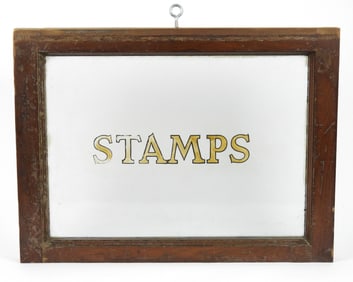 Post Office Stamps Painted Glass Sign
