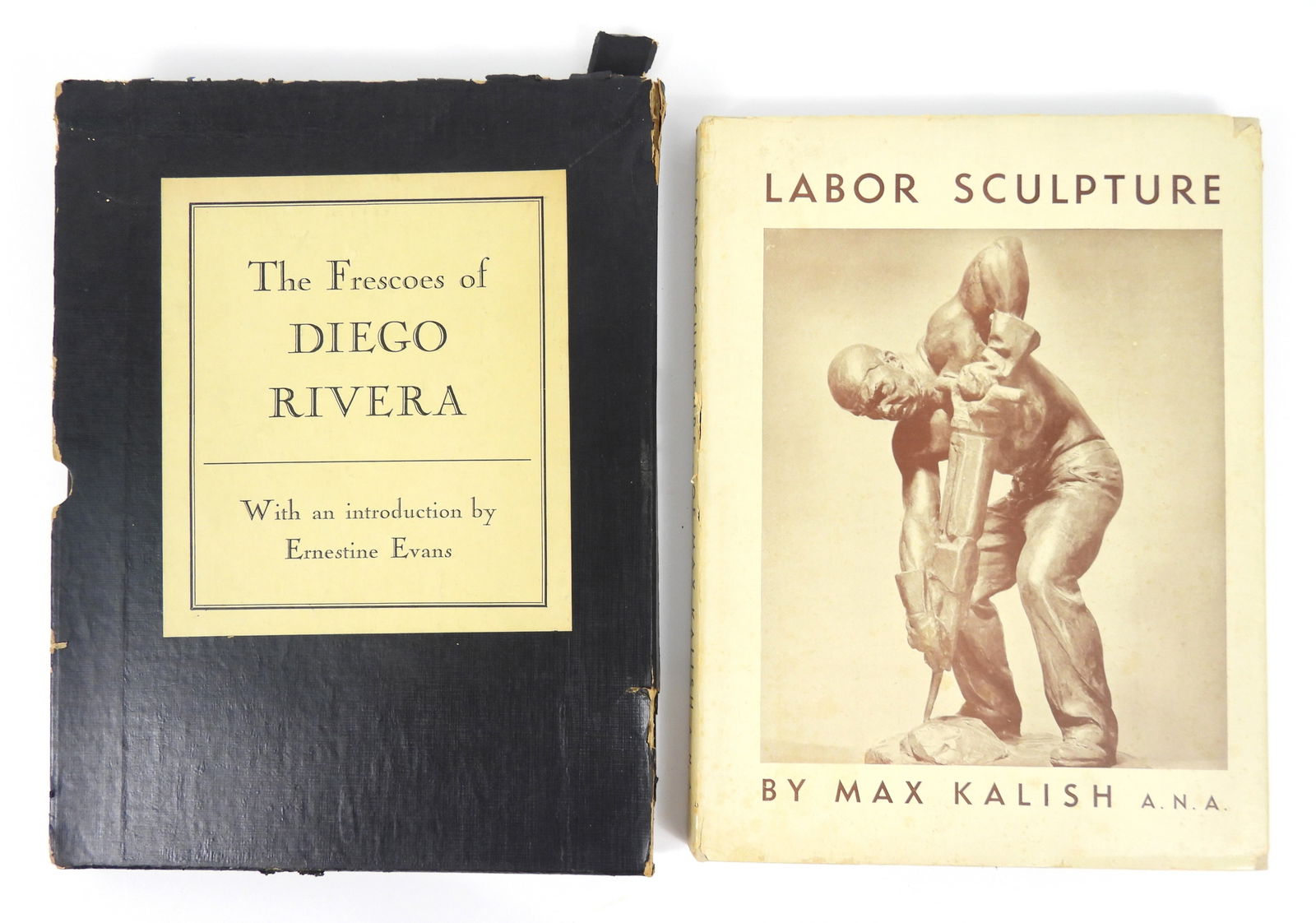2PC Diego Rivera & Max Kalish Table Books: United States, 1929, Print on paper. Includes "The Frescoes of Diego Rivera" published 1929 by Harcourt, Brace and Company with introduction by Ernestine Evans; and "Labor Sculptures by Max Kalish" pu