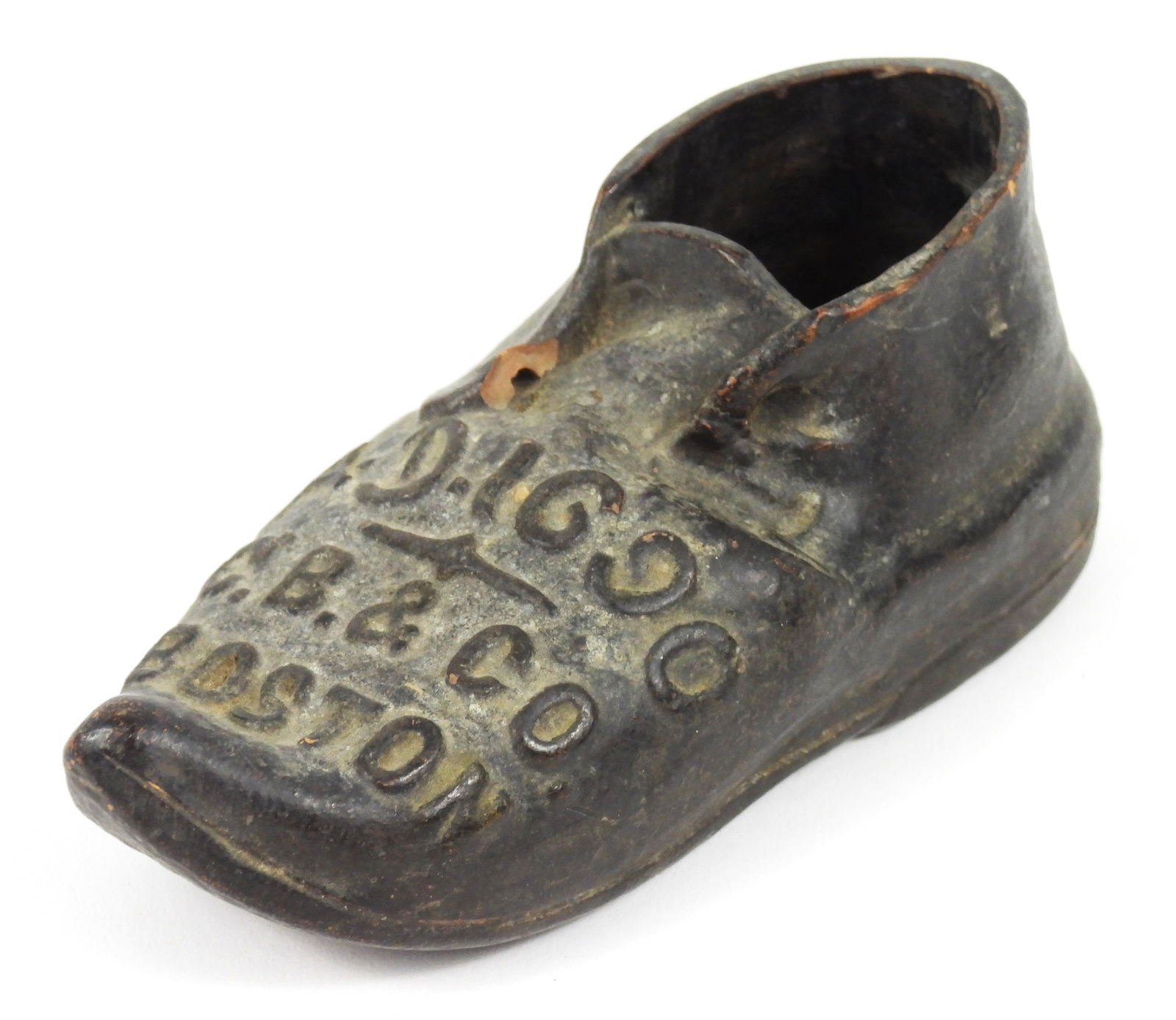 C.B. & Co. Boston Redware Shoe: United States, 19th Century, Redware. Redware shoe sculpture marked "A.D. 1690 C.B. & Co. Boston."