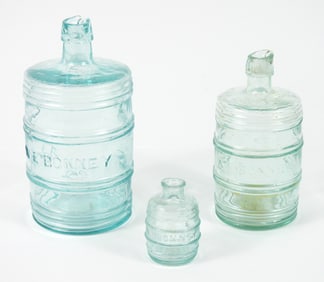 3PC W.E. Bonny Barrel Glass Inkwell Bottles