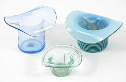3PC Hat Form Blown Glass Items