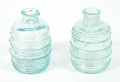 2PC SM W.E. Bonney Barrel Inkwell Bottles