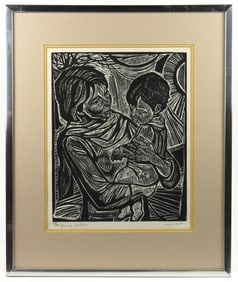 Irving Amen Mother & Child Woodblock Print