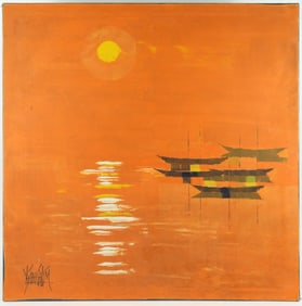Kyung Kim Abstract Sailboat Seascape Painting