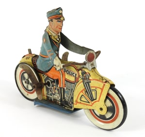 Unique Art Mfg Police Motorcycle Tin Windup Toy
