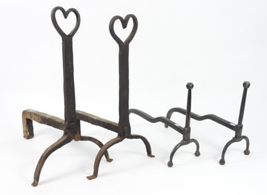 2PR 19C Wrought Iron Andirons