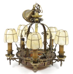 Antique Arts & Crafts Five Arm Chandelier