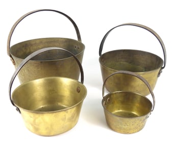 4PC Antique Bail Handle Brass Cooking Pans