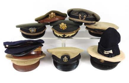 Group of U.S. Navy and Army Visor Caps