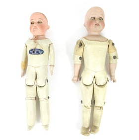 2PC 19C German Bisque Headed Dolls