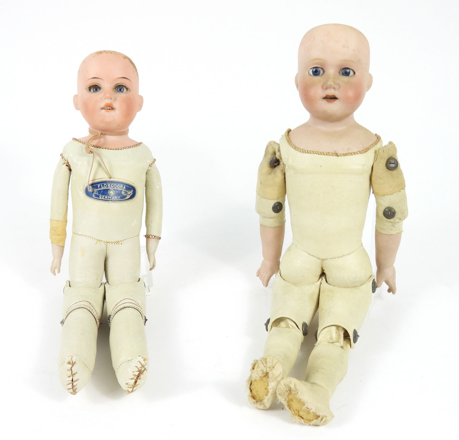 2PC 19C German Bisque Headed Dolls - 2