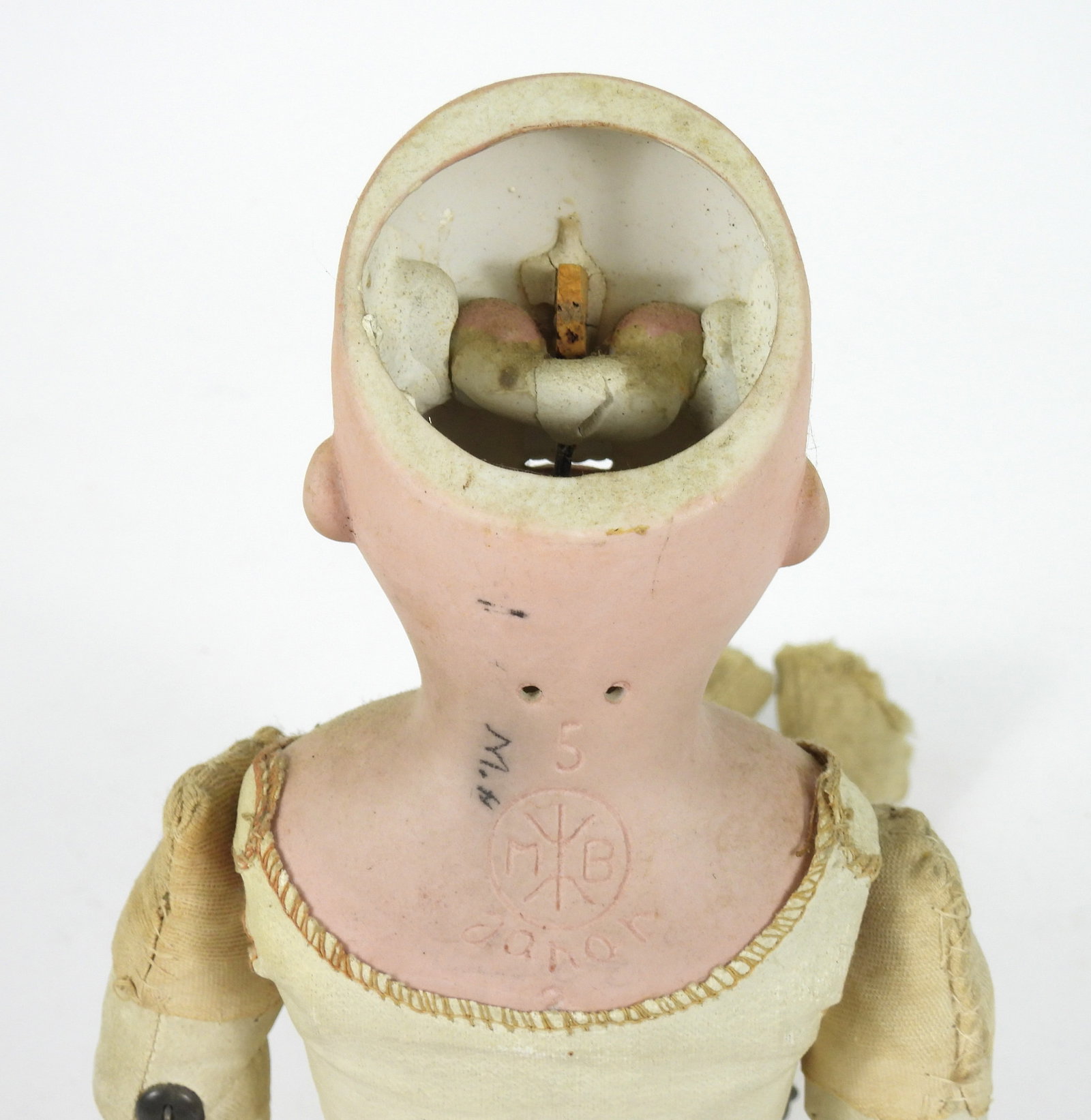 2PC 19C German Bisque Headed Dolls - 5