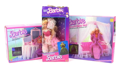 3PC 1985 Barbie Dream Glow Doll & Sets