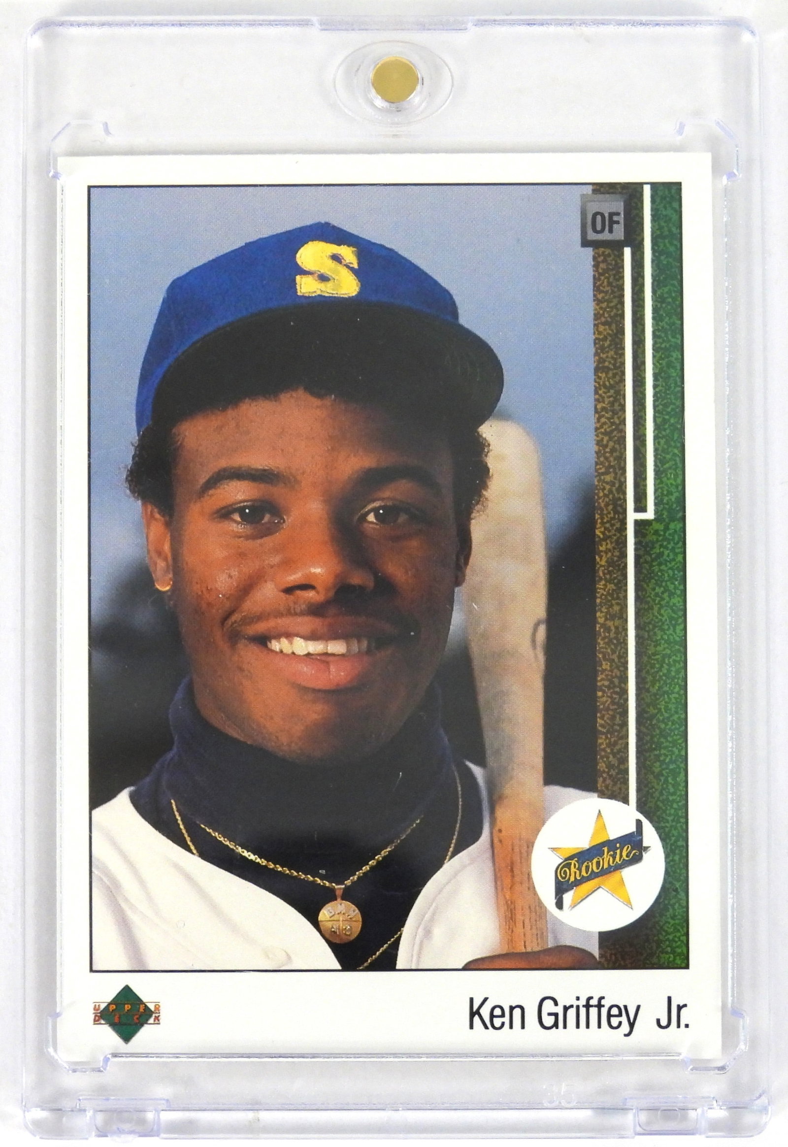 Upper Deck 1989 Ken Griffey Jr Rookie Trading Card: Rookie 1989 Seattle Mariners Ken Griffey Jr. Upper Deck # 1 in a hard case.