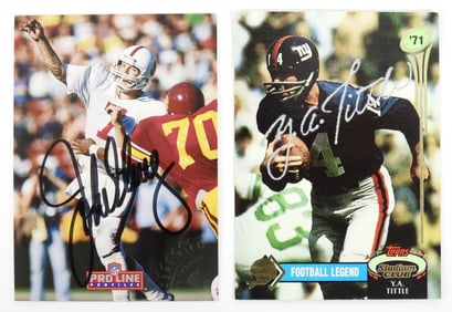 2PC NFL Elway & Tittle Signed Trading Cards