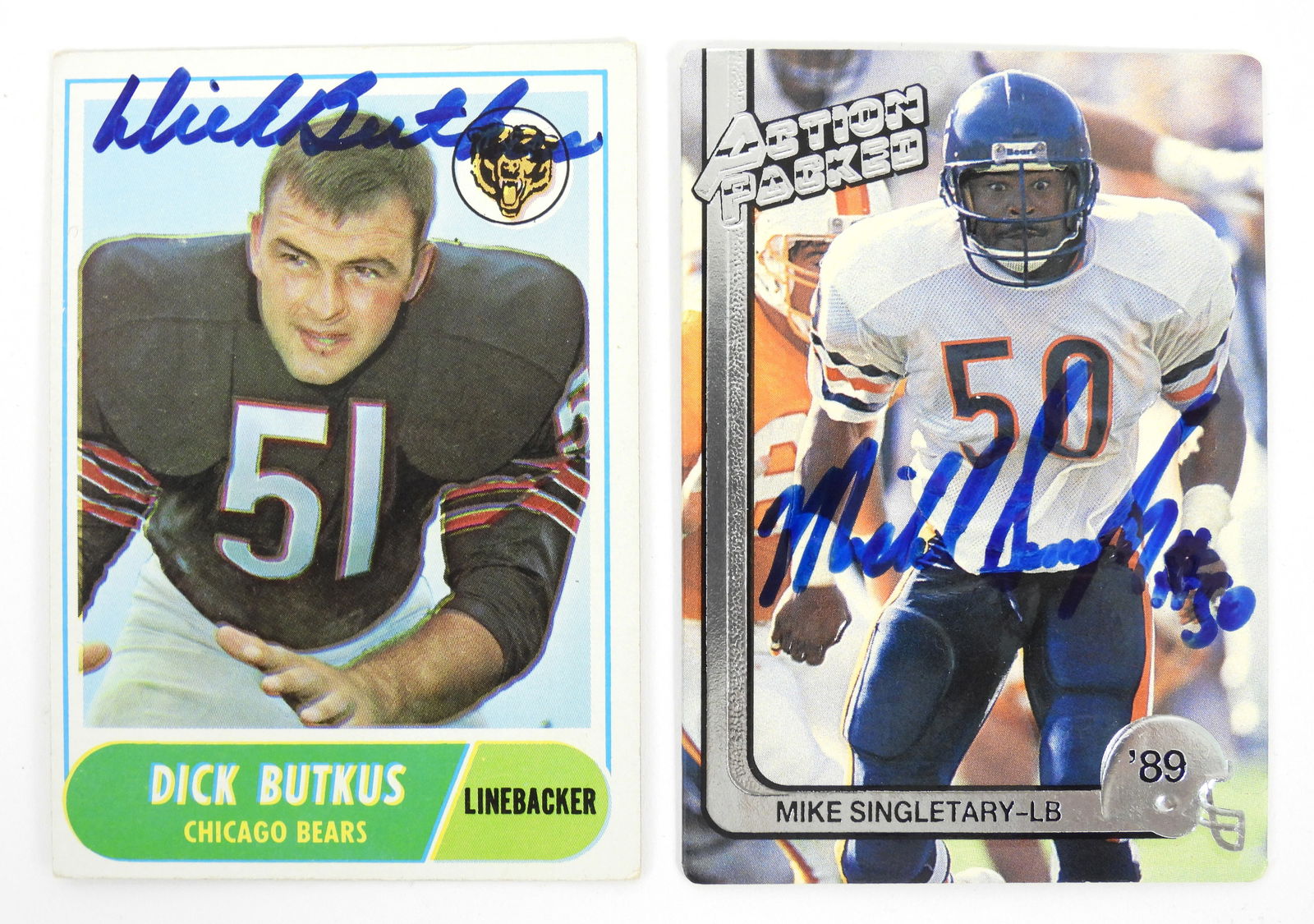 2PC NFL Butkus & Singletary Signed Trading Cards (1 of 2)