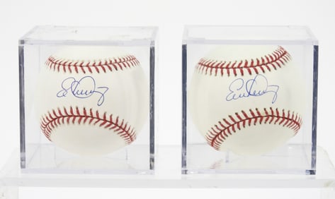 2PC MLB Evan Longoria Signed Baseballs Cased