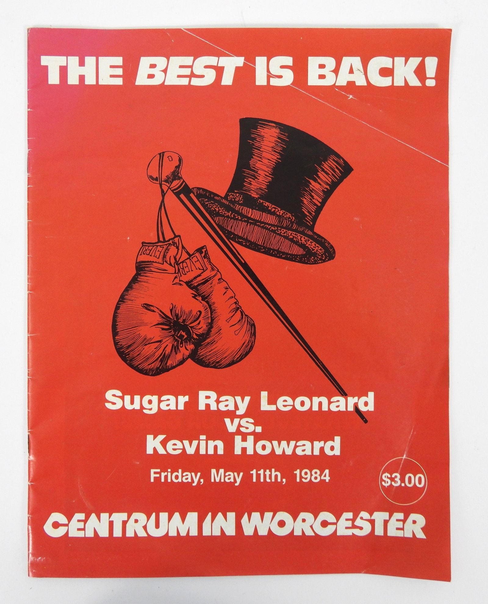Boxing Champion Sugar Ray Leonard 1984 Program: Official fight program for Kevin Howard vs Ray Leonard retirement comeback fight May 11th, 1984 at the Worcester, Massachusetts Centrum with signatures on Ray Leonard bio page appearing to be by Juani
