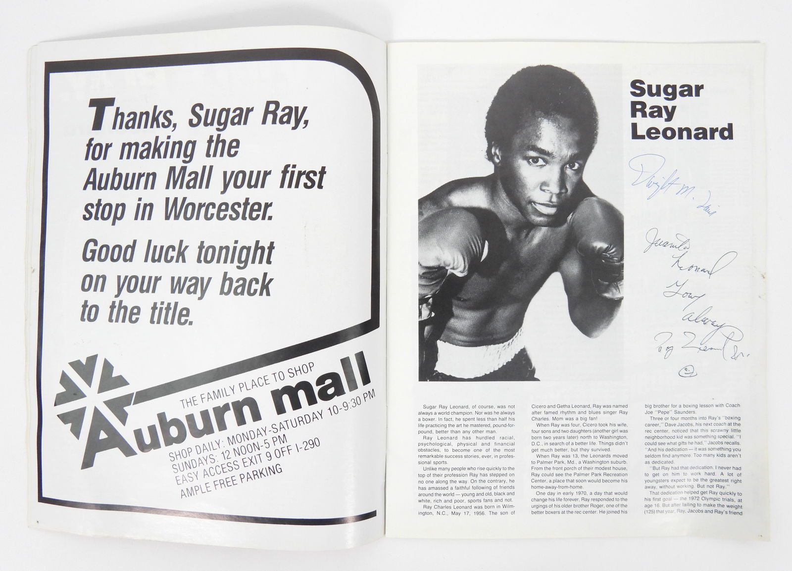 Boxing Champion Sugar Ray Leonard 1984 Program - 2