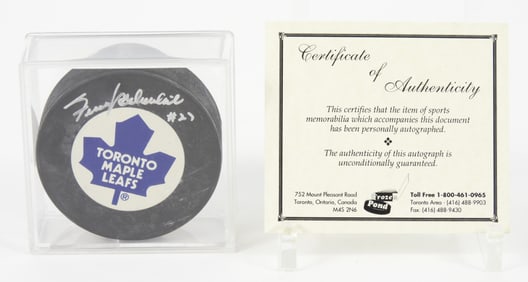 NHL Frank Mahovlich Signed Hockey Puck Cased