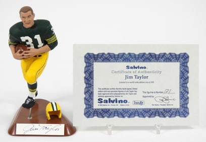 NFL Jim Taylor Signed Card & Salvino Statue