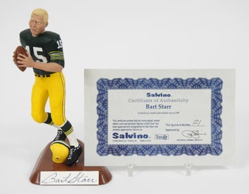 NFL Bart Starr Signed Card & Salvino Statue