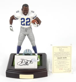 NFL Emmitt Smith Signed Card & Art Of Sport Statue