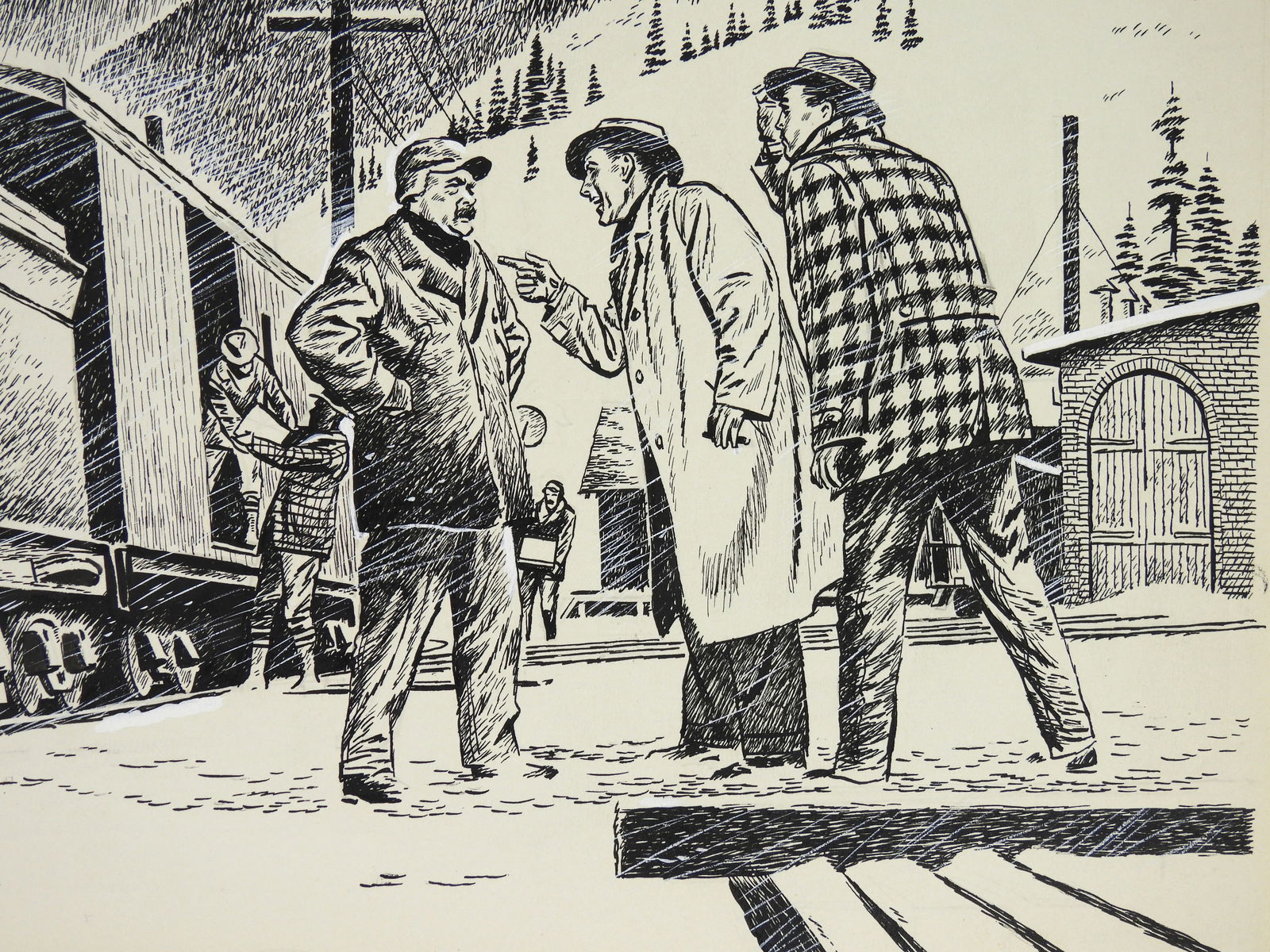 Herb Mott Steam Engine Ink Illustration Drawing - 2