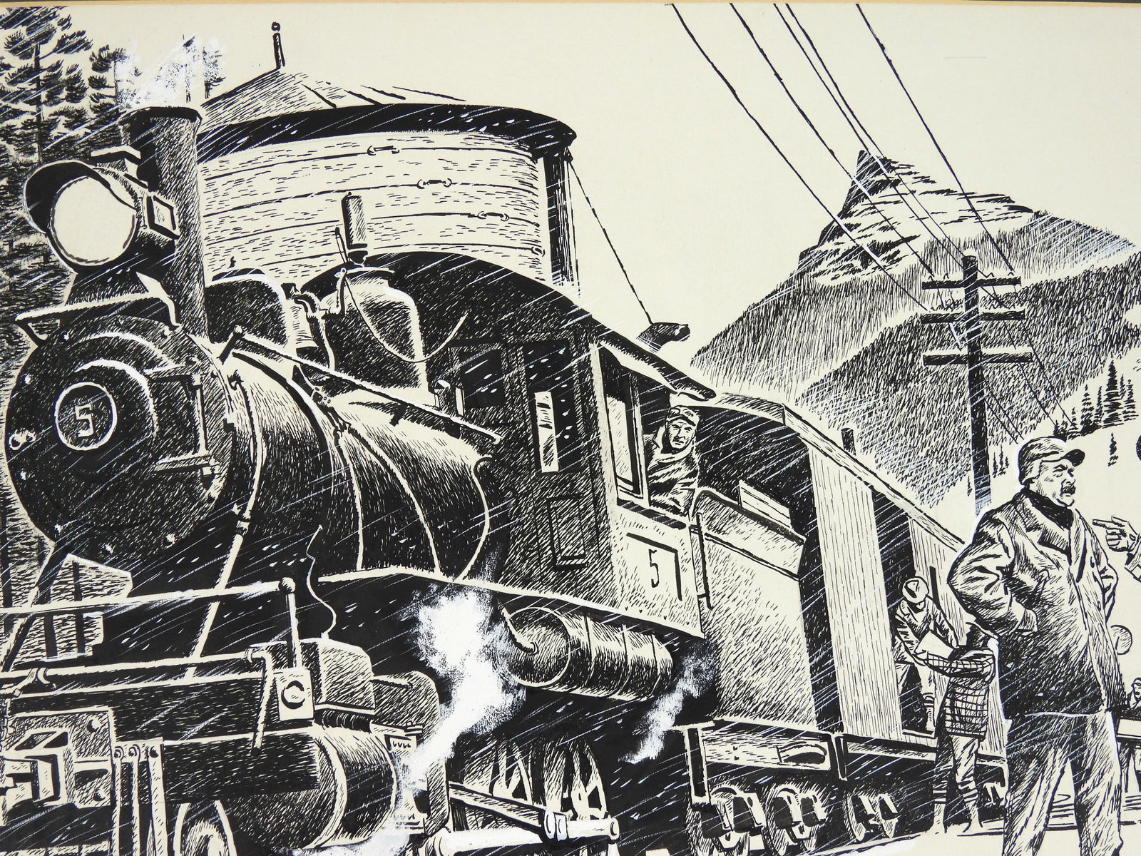 Herb Mott Steam Engine Ink Illustration Drawing - 3