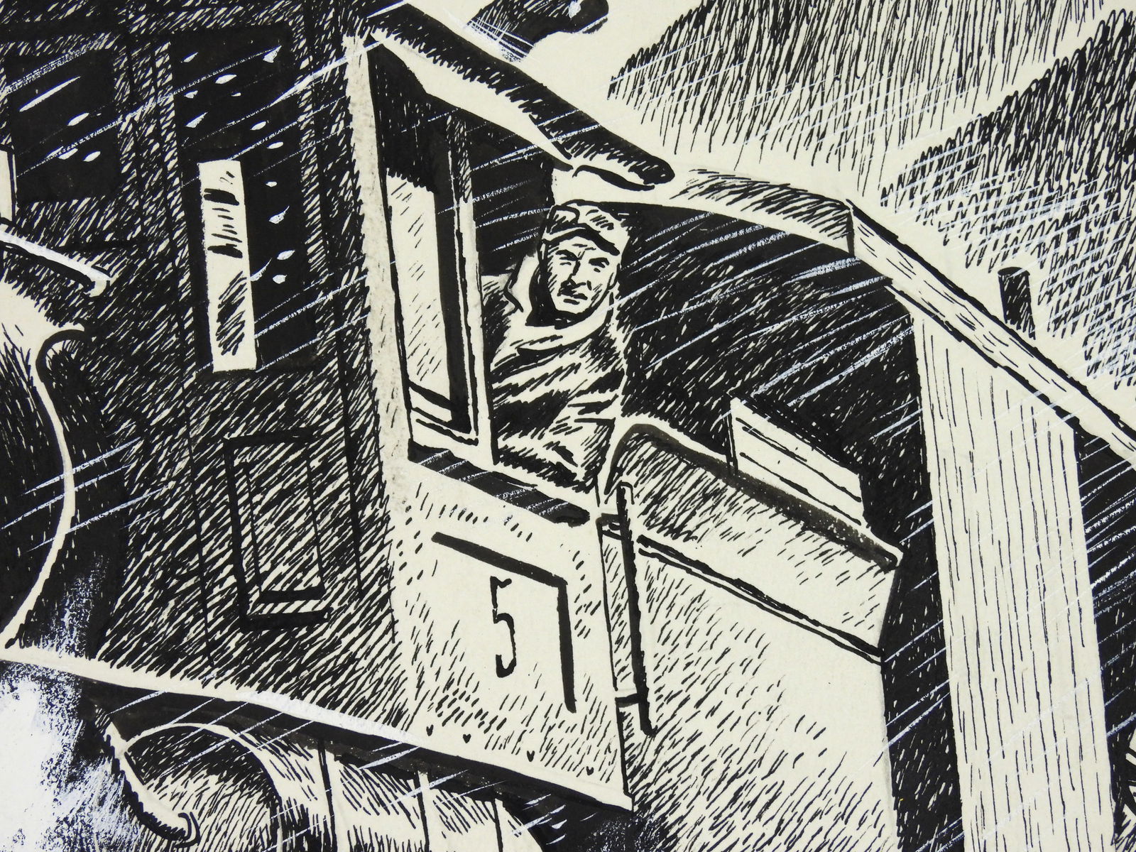 Herb Mott Steam Engine Ink Illustration Drawing - 4