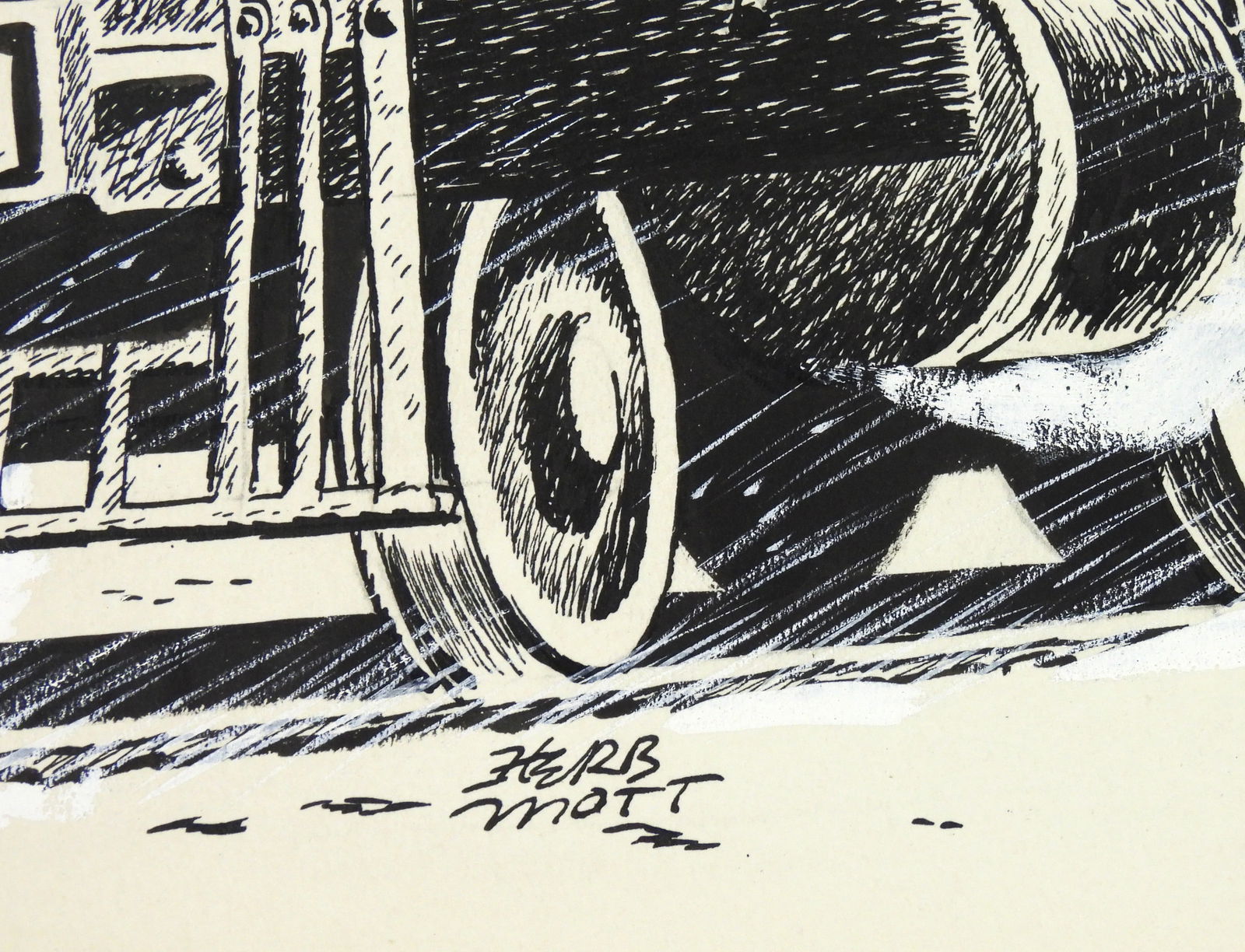 Herb Mott Steam Engine Ink Illustration Drawing - 6