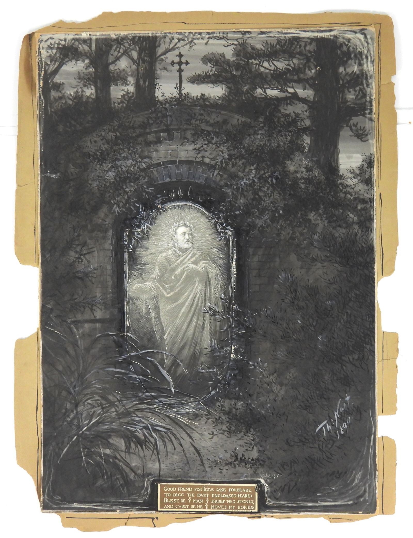 Thomas Nast Ulysses S. Grant Illustration: Thomas Nast, United States, 1840-1902, Mixed media on paper. Mixed media depiction of Ulysses S. Grant dressed in robes with a laurel leaf crown on scratchboard set set in an inkwash and gouache