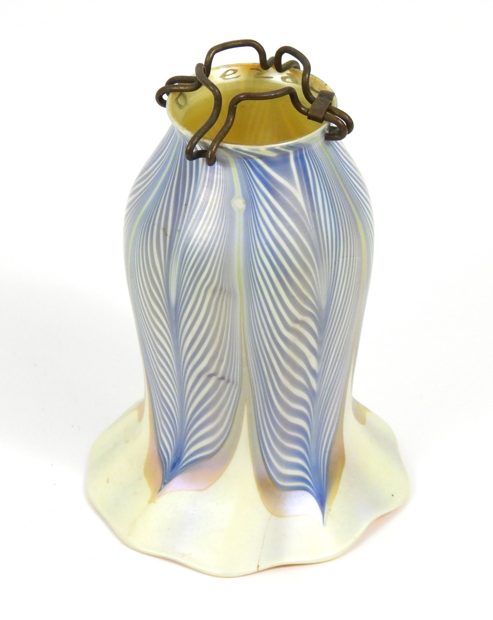 Quezal Blue Feather Pull Glass Shade - 2