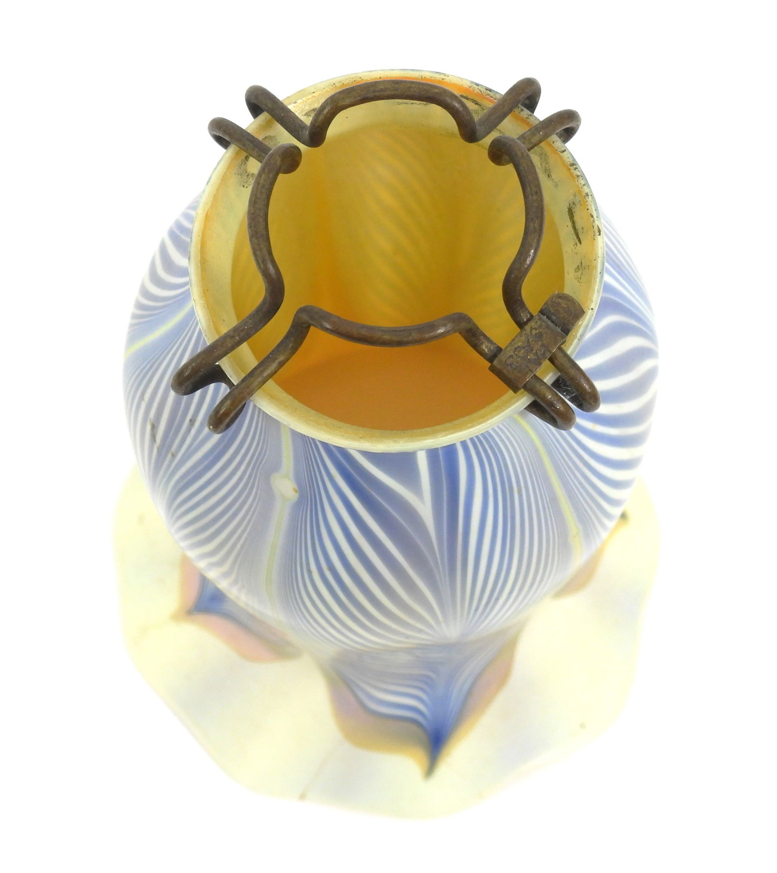 Quezal Blue Feather Pull Glass Shade - 3