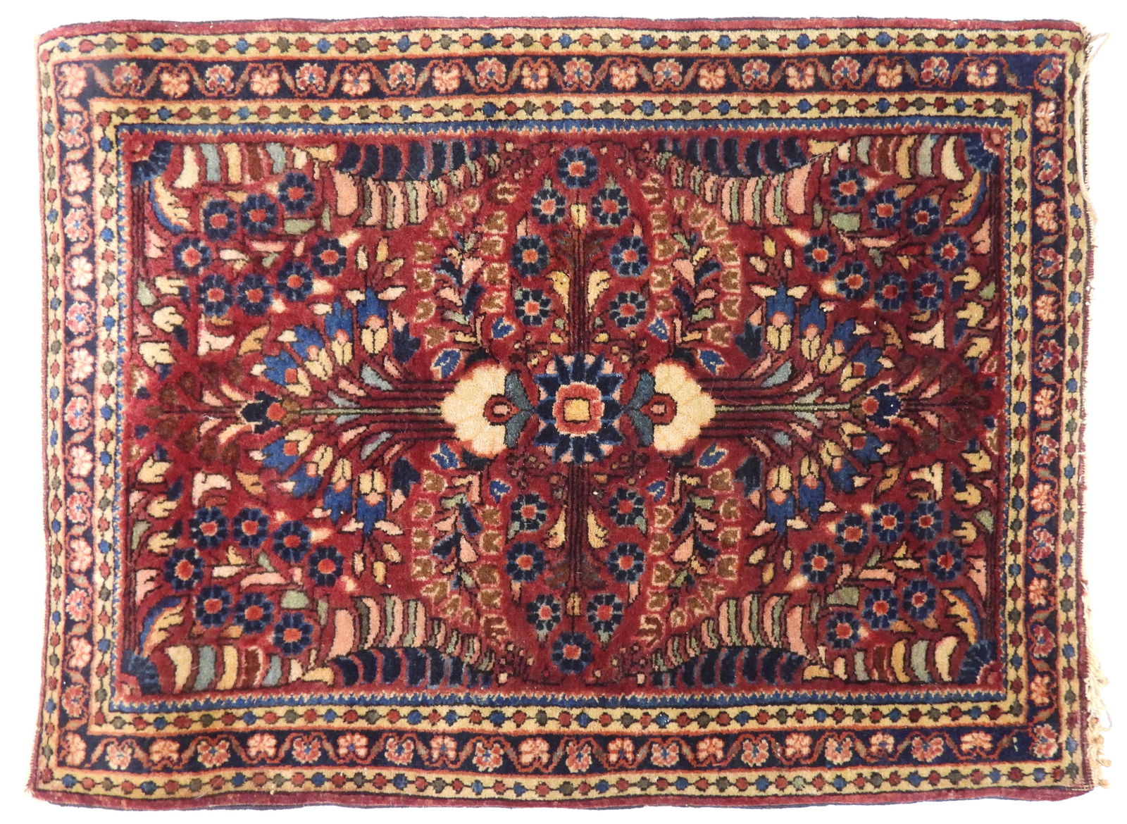 Small Semi Antique Oriental Rug: Persian Sarouk type rug with plush full pile and no fading to colors. Approx. 30 1/2" x 22 1/2"