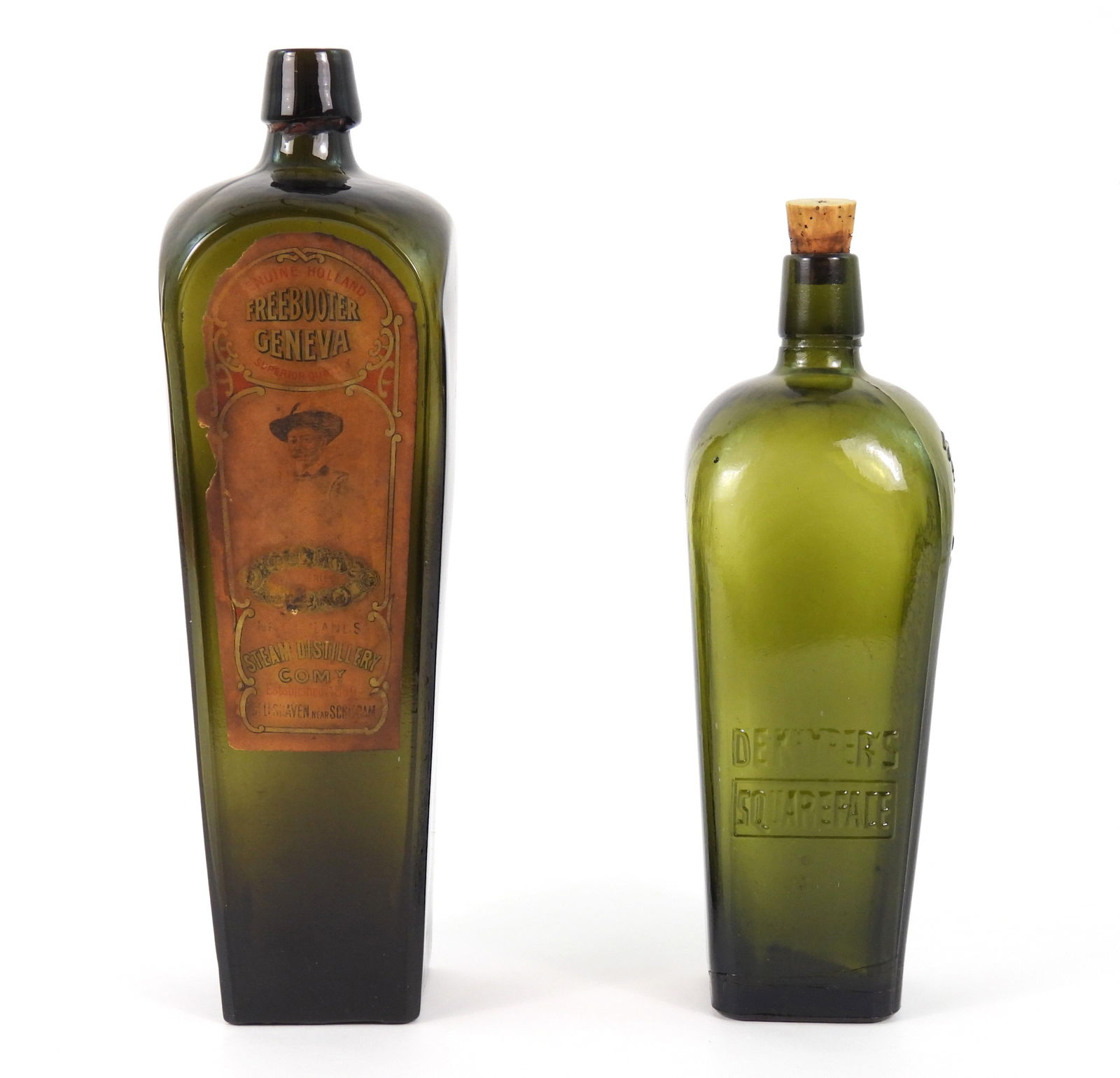 2PC 19C Dutch Glass Gin Bottles - 2