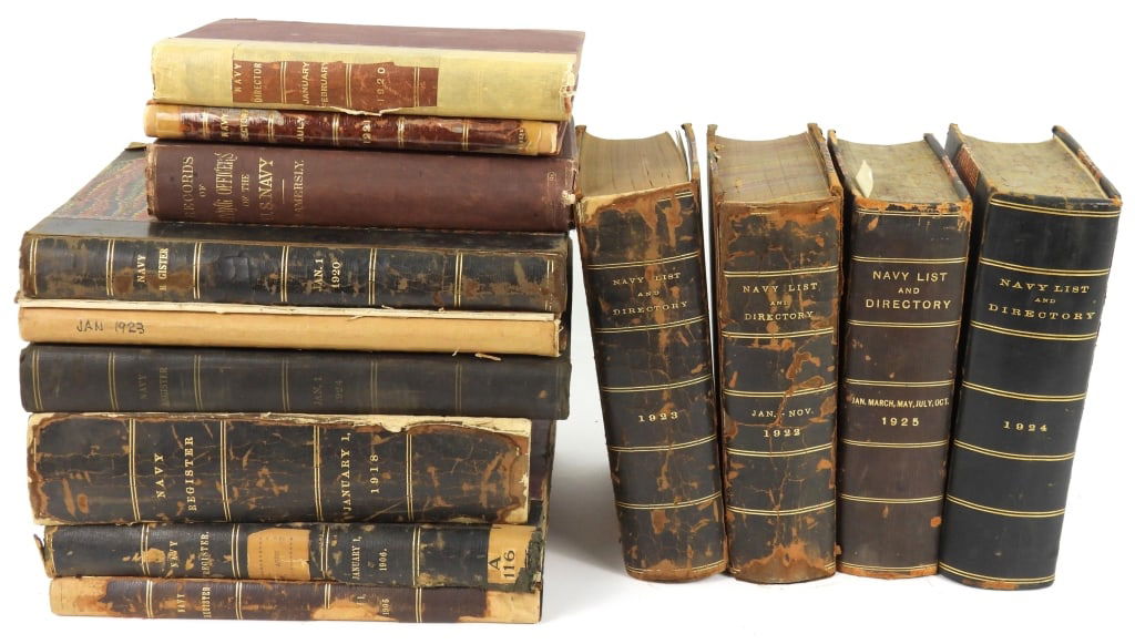 Group of Navy Lists, Registers and Books: Records of Living Officers of the U.S. Navy, 1870; Navy Directory, 1921; Navy Directory, 1920; Navy List and Directory, 1923; Navy List and Directory, 1925; Navy List and Directory, 1922; Navy List