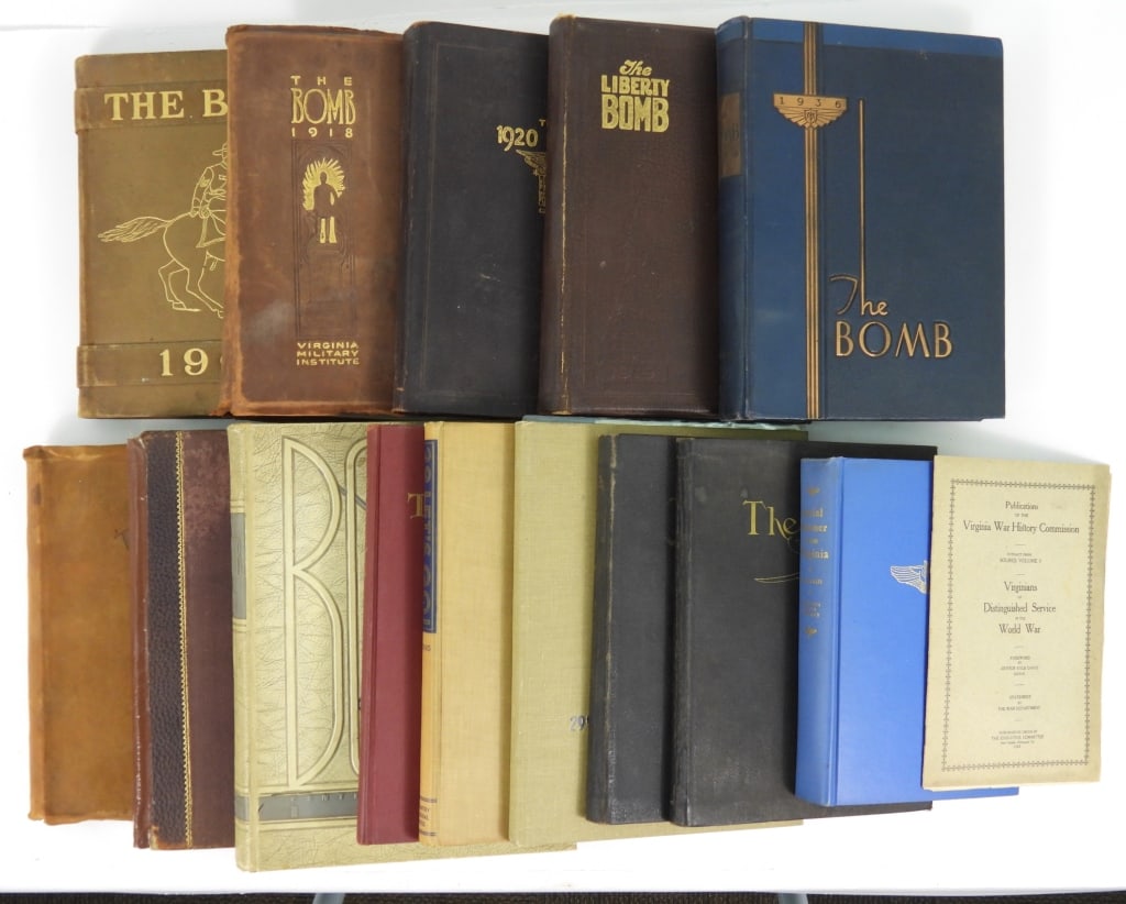 Group of Virginia-related Military Books: The Bomb, 1911; The Bomb, 1918; The 1920 Bomb; The Liberty Bomb, 1919; The Bomb, 1939; The Bomb, 1936; The Bugle, 1905; The Sabre, 1920; The Sabre, 1919; They Answered the Call, 1952; Historical