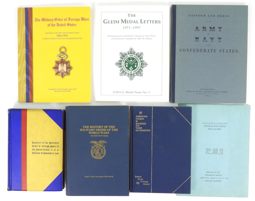 Group of Books on Military Orders and Uniforms: Register of the Military Order of Foreign Wars of the United States, National Commandery, 1900; The Military Order of Foreign Wars of the United States, 1894-1994; American Orders & Societies and