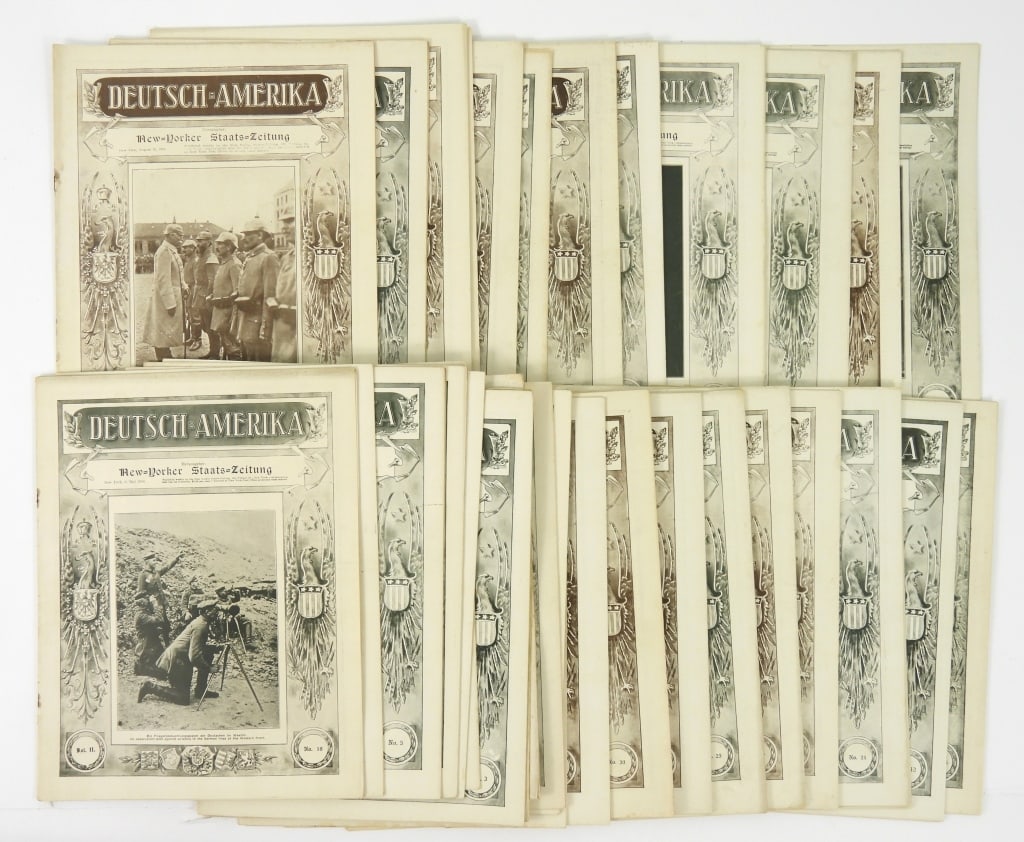 Copies of Deutsch=Amerika Magazine: Approximately 33 copies of "Deutsch=Amerika" magazine dated 1915-1916, published in New York for Germans.