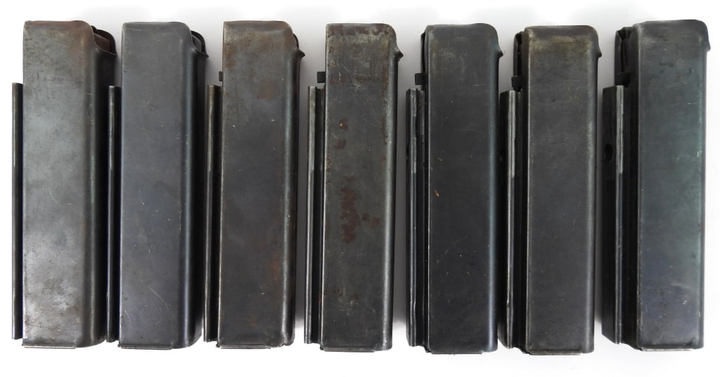 Seven The Crosby Co. Thompson SMG Magazines: Seven Thompson SMG 20 round magazines marked "THE CROSBY CO."Disclaimer and lot information: Many states restrict or prohibit magazines that hold more than 10-15 rounds, some excepting pre-ban