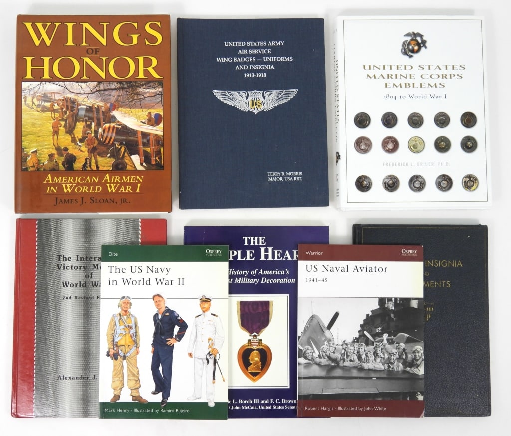 Group of Military Reference Books: A copy of "United States Marine Corps Emblems: 1804 to World War I"; a copy of "The Interallied Victory Medals of World War I"; a copy of "United States Army Air Service Wing Badges-Uniforms and