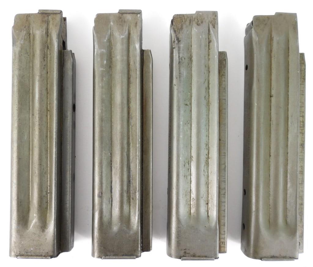 Four Reising Model 50/55/60 Magazines: Four Reising Model 50/55/60 magazines with gray finish, marked on the front face "H & R - REISING/MODEL 50 - CAL 45 MAGAZINE/HARRINGTON AND RICHARDSON ARMS CO./WORCESTER, MASS. U.S.A.".Disclaimer and